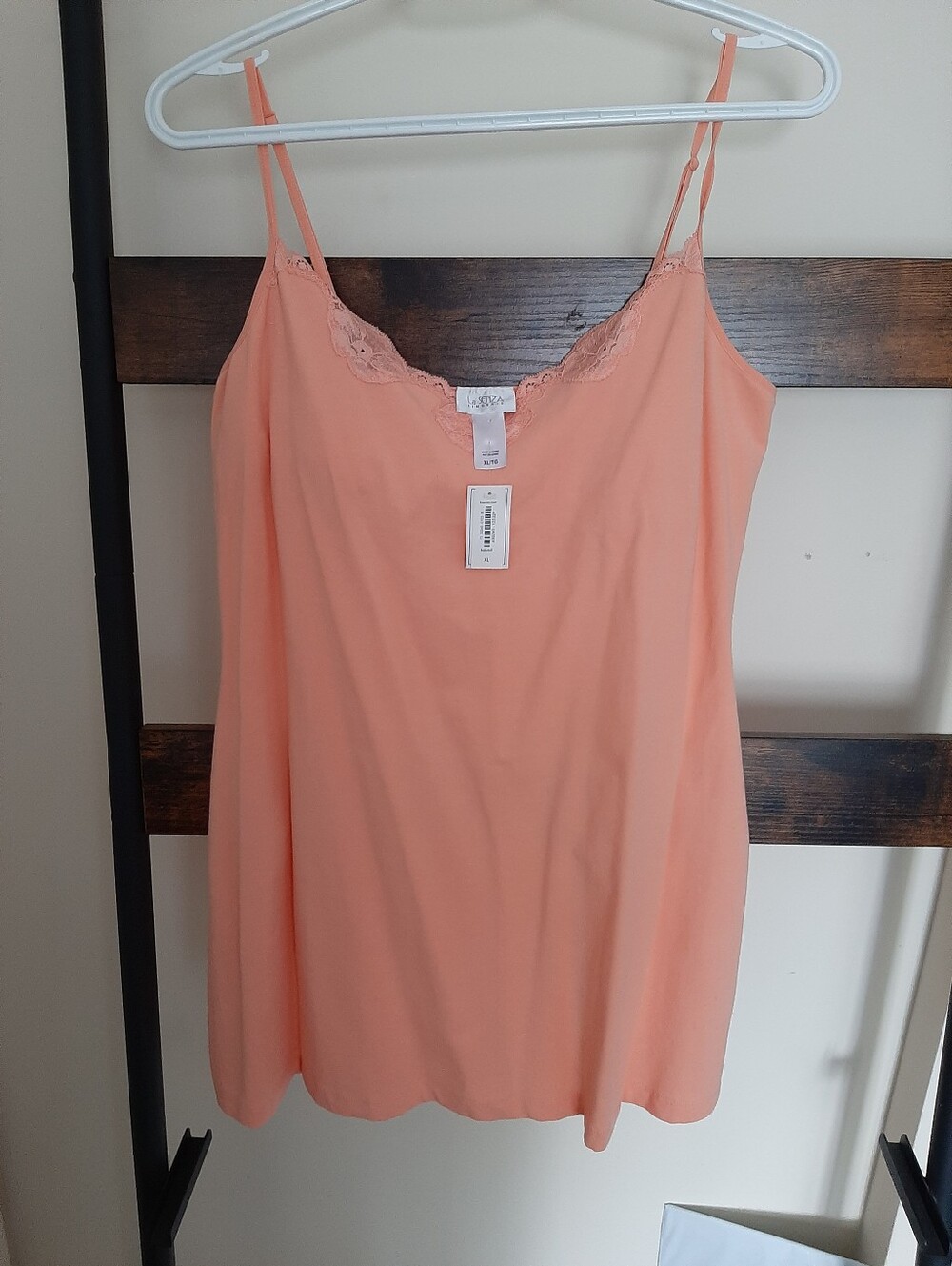 Peach Slip Cami Top with Lace Trim